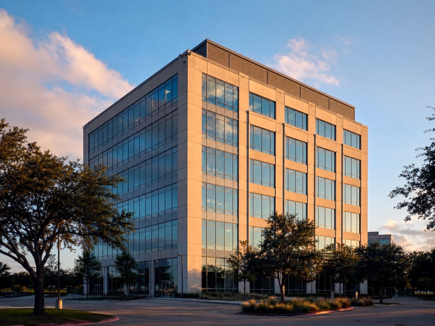 Mid-rise office building with a glass curtain wall